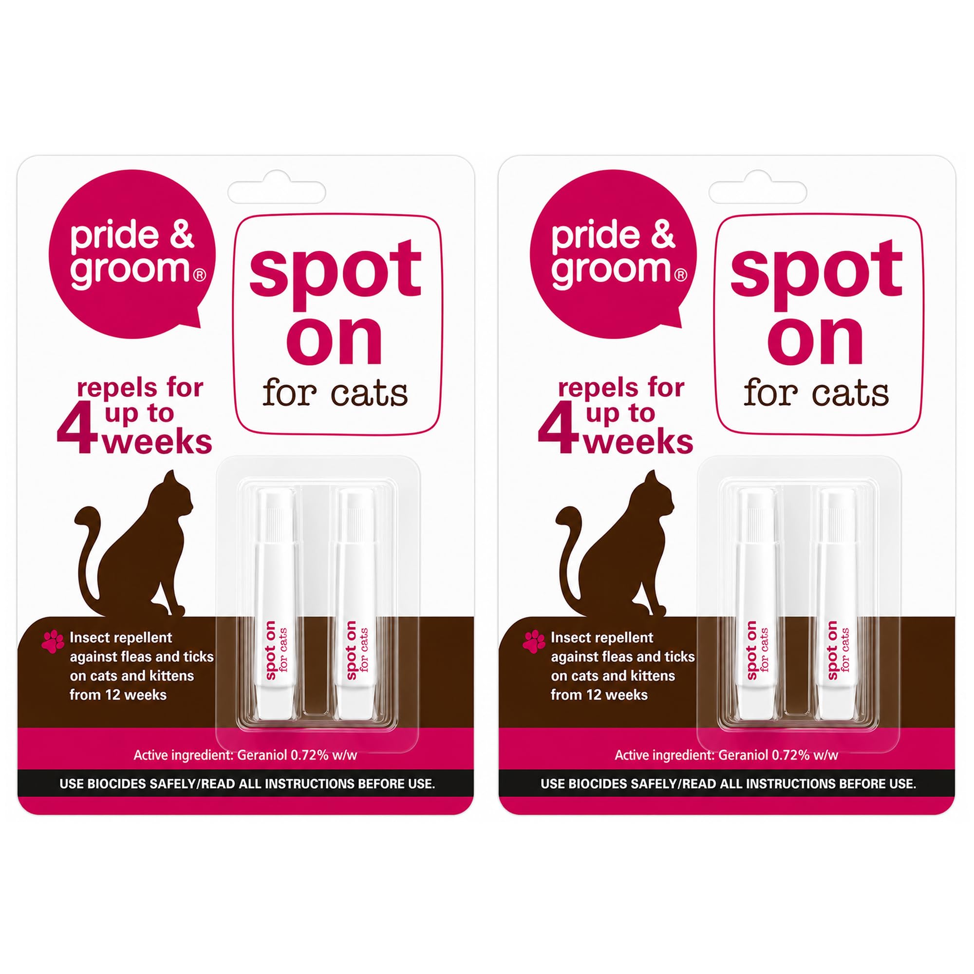 2 x Cat Flea & Tick Spot On Solution for Cats & Kittens – Insect Repellent Drops, Helps Protect Against Fleas & Ticks, Long Lasting Up to 4 Weeks, Easy Apply Spot On Treatment