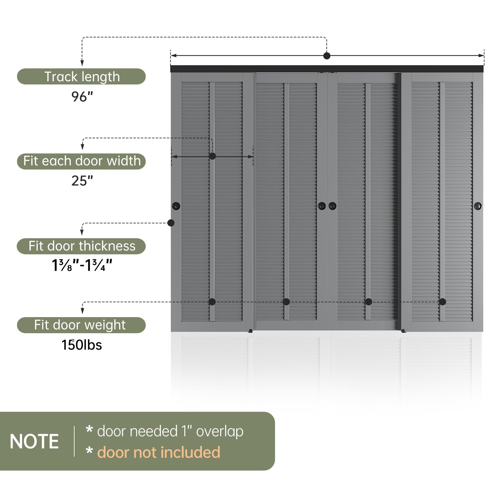 EaseLife Kit de herrajes para puerta corrediza de doble bolsillo corredizo de 8 pies/96 pulgadas, grado comercial, aluminio, riel de puerta de armario para sistema de 4 puertas, se desliza suavemente