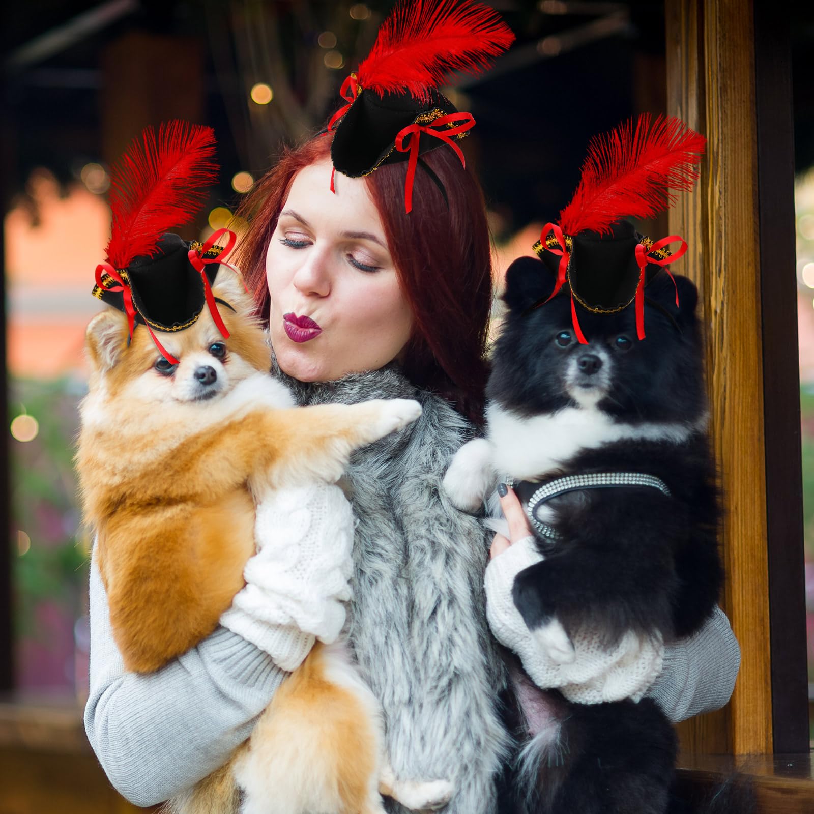 ShinyMatch 3 Pcs Pirate Tricorn Mini Hat Headband for Women Red Bow Knot Feather Pirate Fascinator Hat, One Size for School Play Theatrical Performance - Image 6