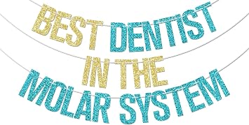 Best Dentist in the Molar System Banner, Happy Dentists Day Party Decorations, Dentist Appreciation Decor, Funny Dental Assistant Week Decoration Supplies Blue & Gold Glitter