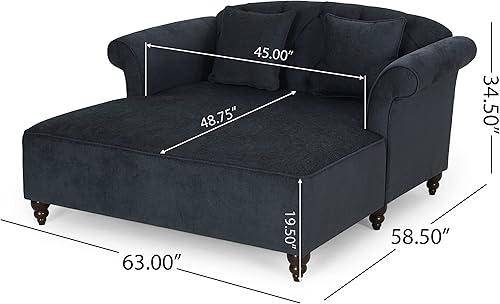 Miniatura 2 de espidoo Sofá Chaise Lounge azul oscuro para sala de estar sofá biplaza clásico moderno con tela de terciopelo y patas de madera de abedul - Amplio