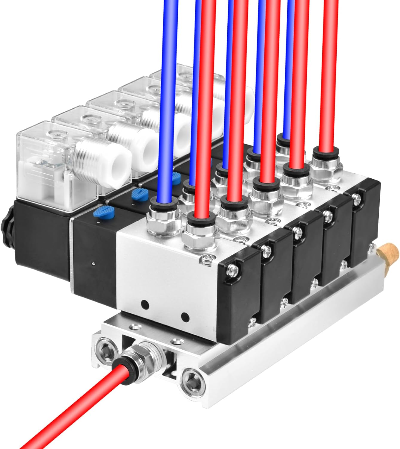 Heschen Electrical Pneumatic 5 Solenoid Valve 4V210-08, PT1/4'' Port, DC24V Coil, Single Coil Pilot-Operated Electric, 2 Position 5 Way, Manifold Base Muffler Quick Fittings Set