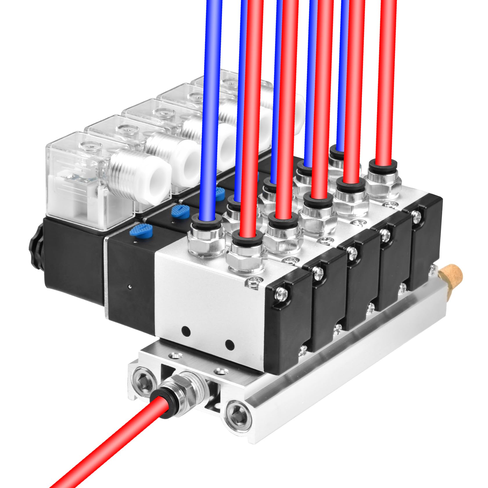 Heschen Válvula solenoide eléctrica neumática 5, 4V210-08, DC12V, PT1/4", 5 vías 2 posiciones, silenciador de base de colector rápido juego de accesorios