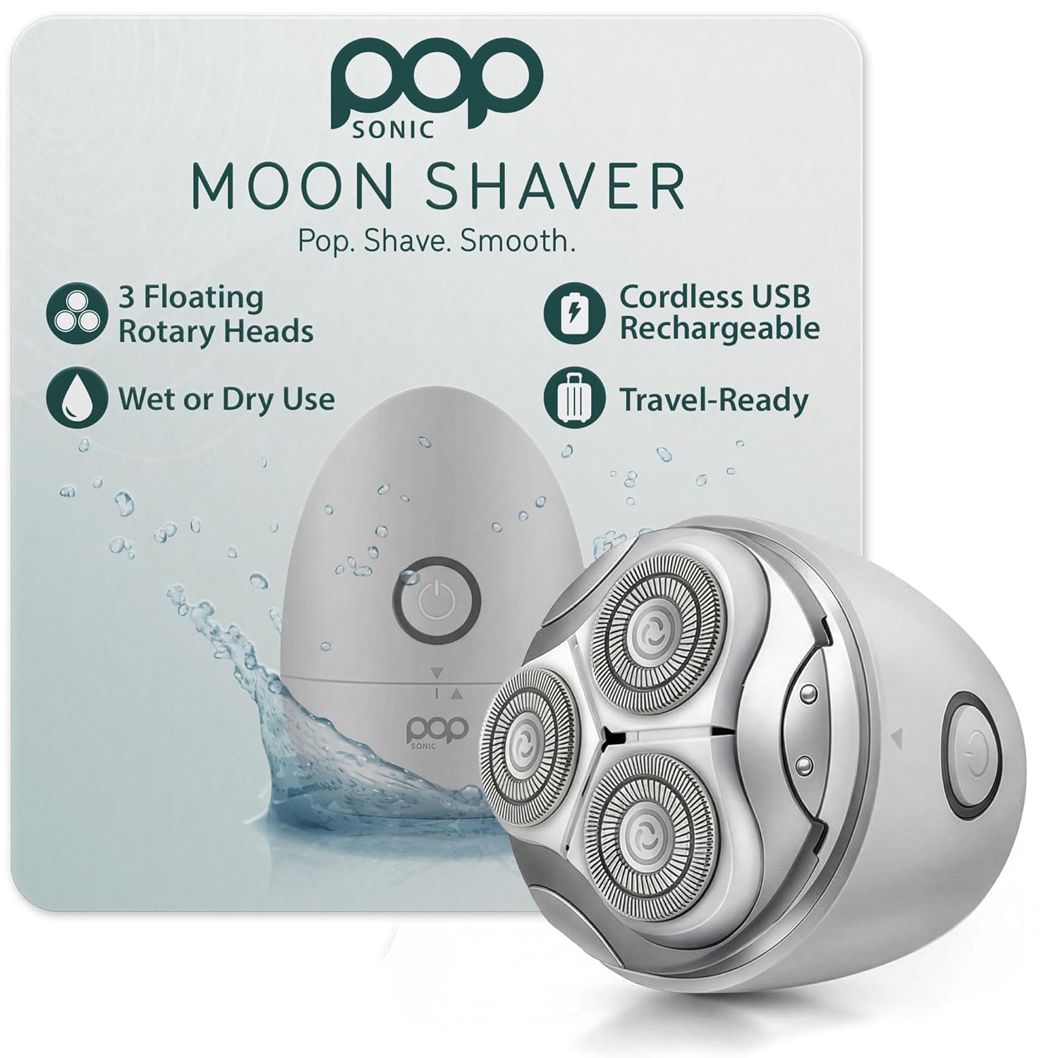 Pop Sonic Moon Shaver (Rose Gold) - Face & Body Shavers for Men & Women - 3 Floating Rotary Heads w/Removable Cap - Long Lasting Lithium-ion Battery Portable Electric Hair Removal