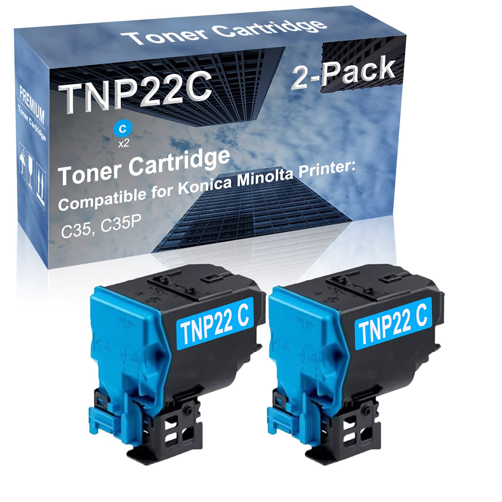 2-Pack (Cyan) Compatible C35, C35P Printer Toner Cartridge High Capacity Replacement for Konica Minolta TNP22 (TNP22C) Toner Cartridge