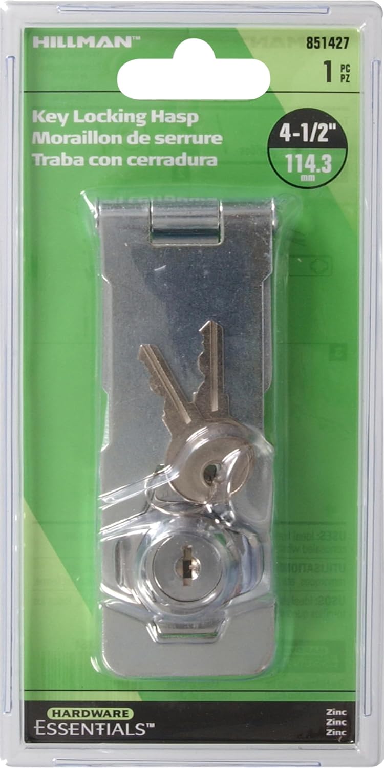 Hillman 851427 4-1/2" Gate Keyed Safety Hasp - Chrome Finish 1-Pack