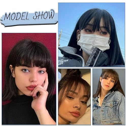 Miniatura 6 de Flequillo con clip de cabello 100% humano, postizo con clip, color marrón y negro, flequillo de cabello humano real, flequillo francés, flequillo