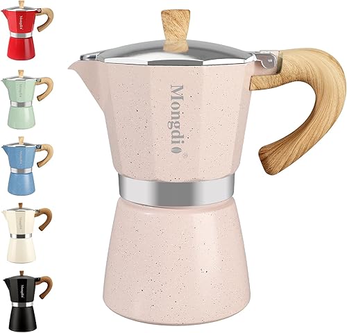 Miniatura 10 de Mongdio Cafetera de café expreso Moka Pot, cafetera cubana, cafetera de estufa Moka Italian Espresso Greca, cafetera percoladora, 3 tazas de Negro