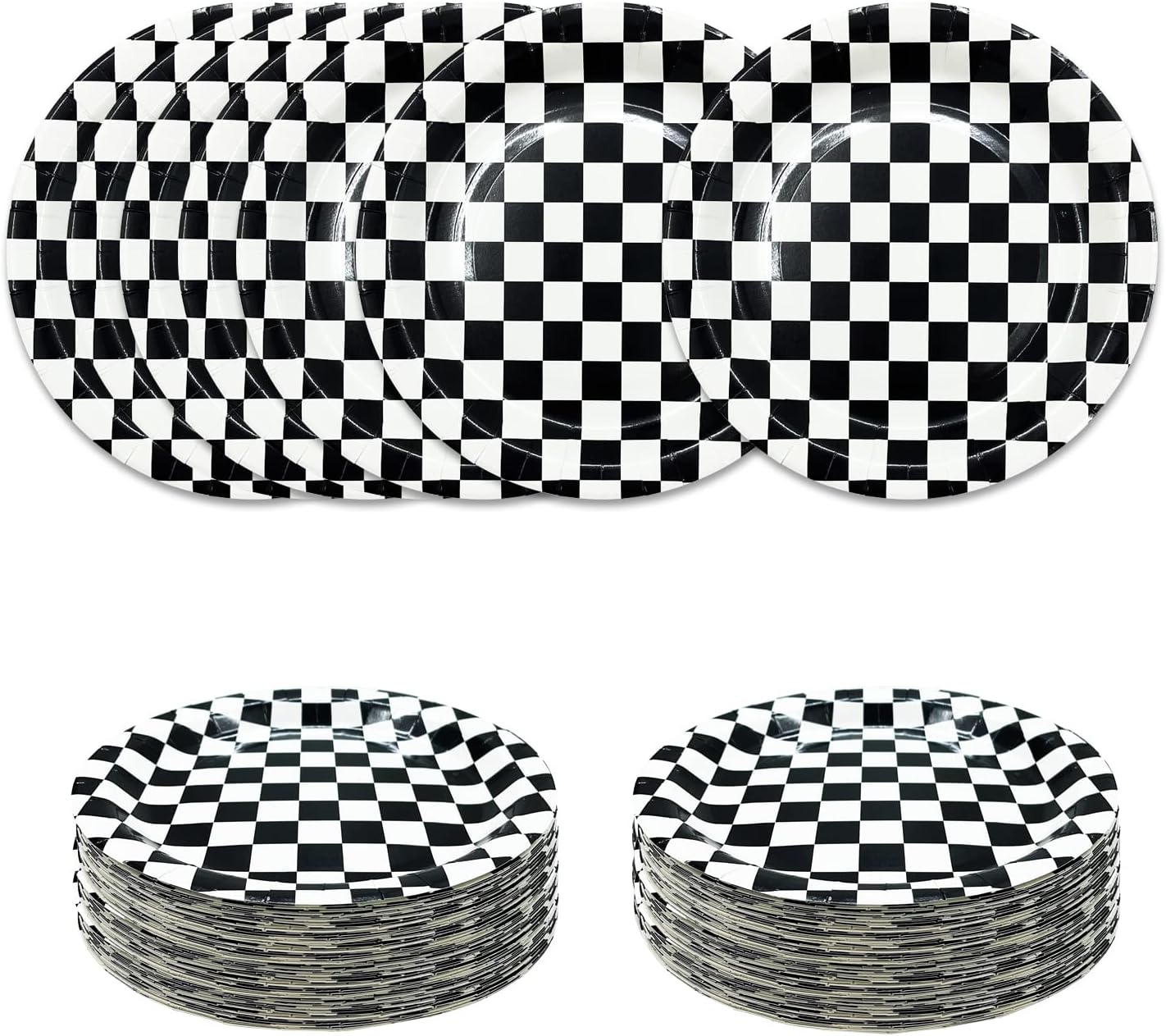 SietDESEO 50 PCS Race Car Plates 9 Inch Black and White Checkered Paper