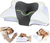 Vista 10 de Almohada cervical para el cuello para dolor de cuello, almohada ortopédica de espuma viscoelástica con diseño contorneado, almohadas de apoyo