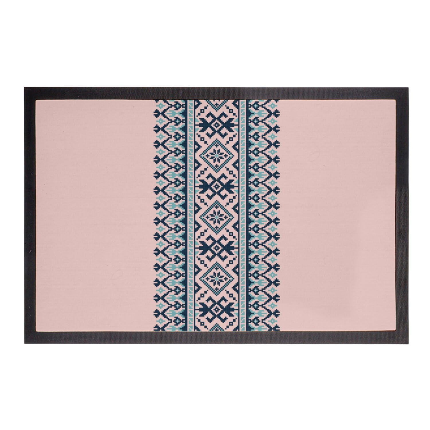 Paillasson rose motif bleu azteque tribal tapis entree 60x40