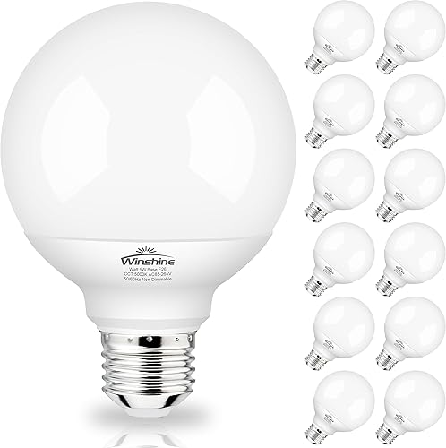 winshine Paquete de 12 bombillas de baño, bombillas LED de luz diurna de 5000 K, base E26 equivalente a 60 W, bombilla G25 para espejo de maquillaje
