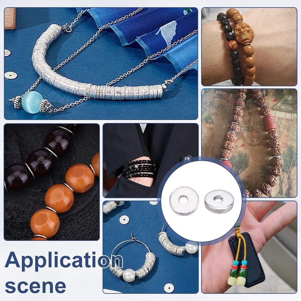 PH PandaHall 300pcs Silver Plated Disc Spacer Beads 4mm Flat Round Spacer Bead Brass Bread Heishi Beads Long-Lasting Jewelry Metal Spacers for DIY Bracelet Necklace Earring Jewelry Beading Making - Image 5