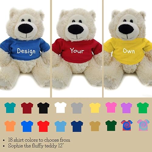 Miniatura 2 de Plushland Oso Sophie crema de 12 pulgadas, regalo personalizado de animal de peluche, texto personalizado en la camiseta, gran regalo para el día de