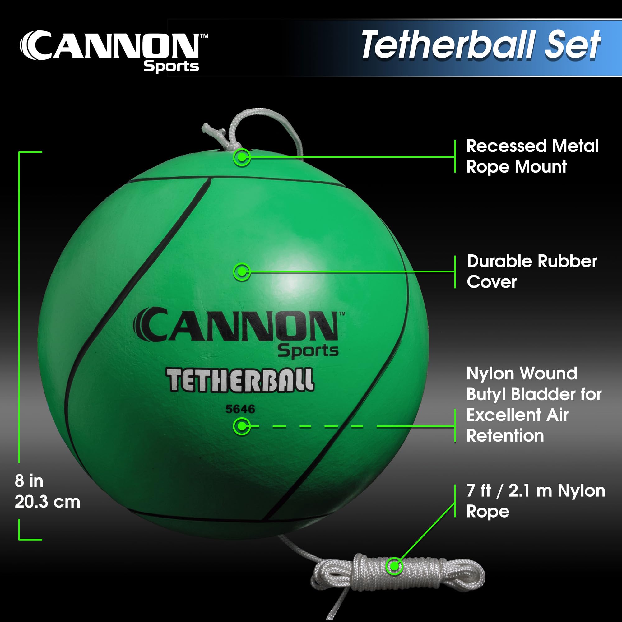 Cannon Sports Tetherball-Set – inklusive Ersatzball und robustem 2,7 m Seil – perfekt für Indoor-Outdoor-Spiele und Familienspaß im Garten – einfache Einrichtung – Gummi-Ball