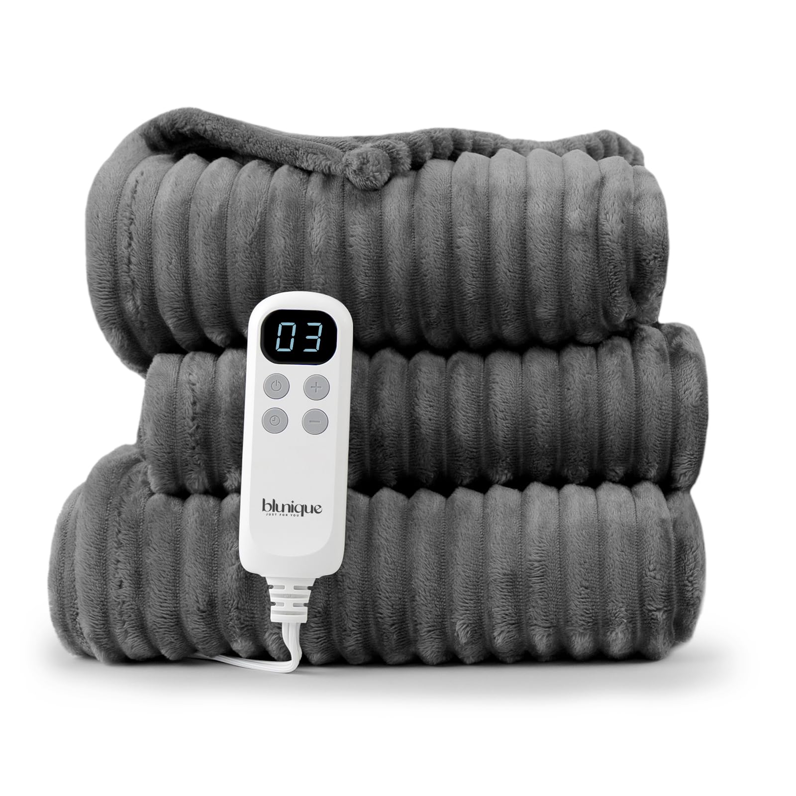 Amazon.com: blunique Heated Throw Blanket Striped Electric Blanket - Heating  Blanket Throw with 6 Heat Levels u0026 4 Hours Auto-Off, Cozy Soft Fleece  Blanket, Washable, Fast Heating, 50 x 60 Inches, Grey :
