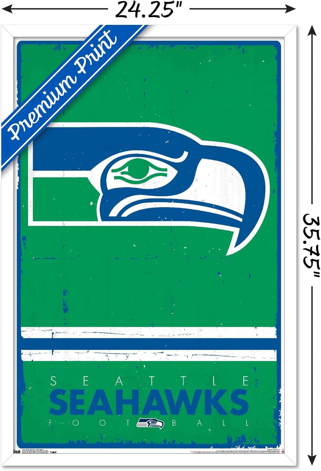 NFL Seattle Seahawks - Retro Logo 15 Wall Poster, 34L" x 22.4W", White Framed Version