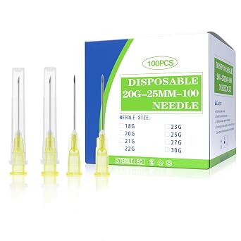 20 Gauge 1 Inch Luer Lock Needle 100 Pack, Sterile Disposable Injection Industrial Accessories Needles,Individually Wrapped