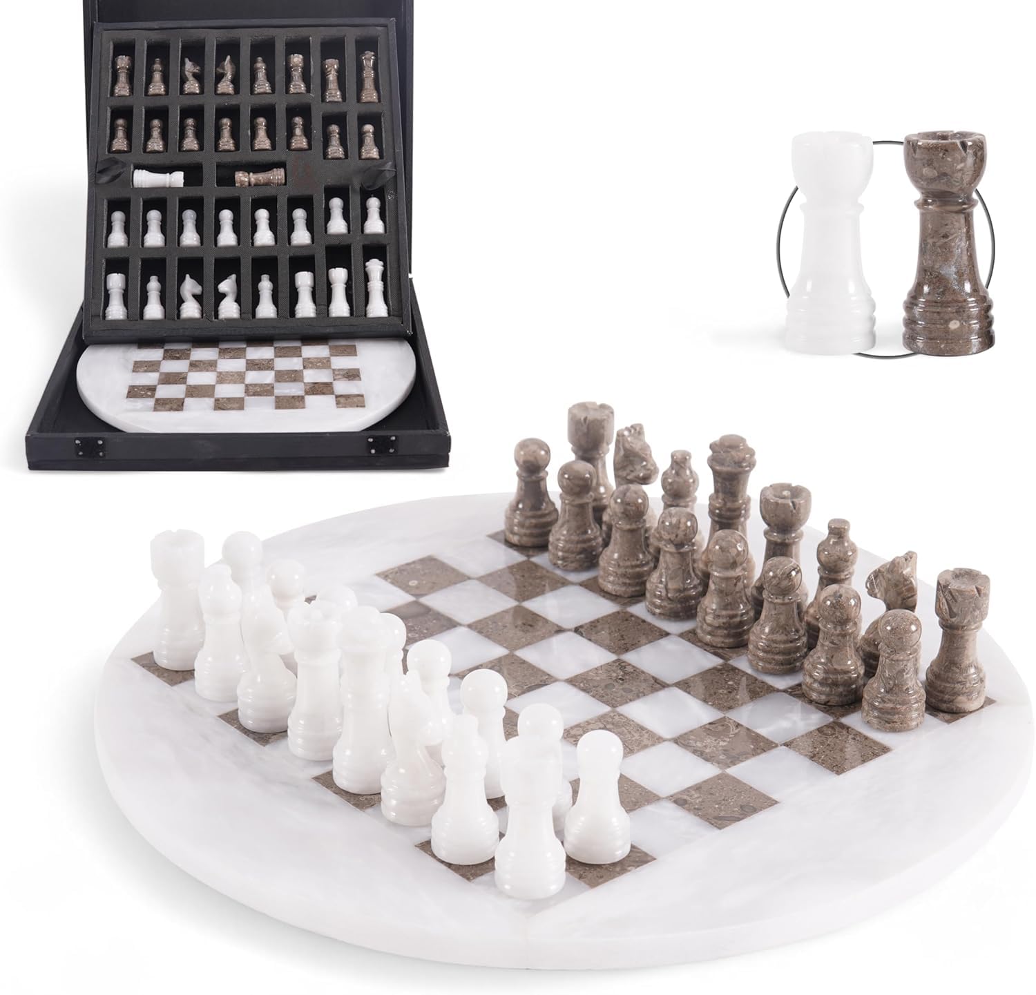 EarthenTones Marble Chess Set for Adults, White & Green 12" Handmade Chess Board with Storage Box & 2 Extra Queens, Classic 2-Player Game, Unique Gift & Home Décor — image 1