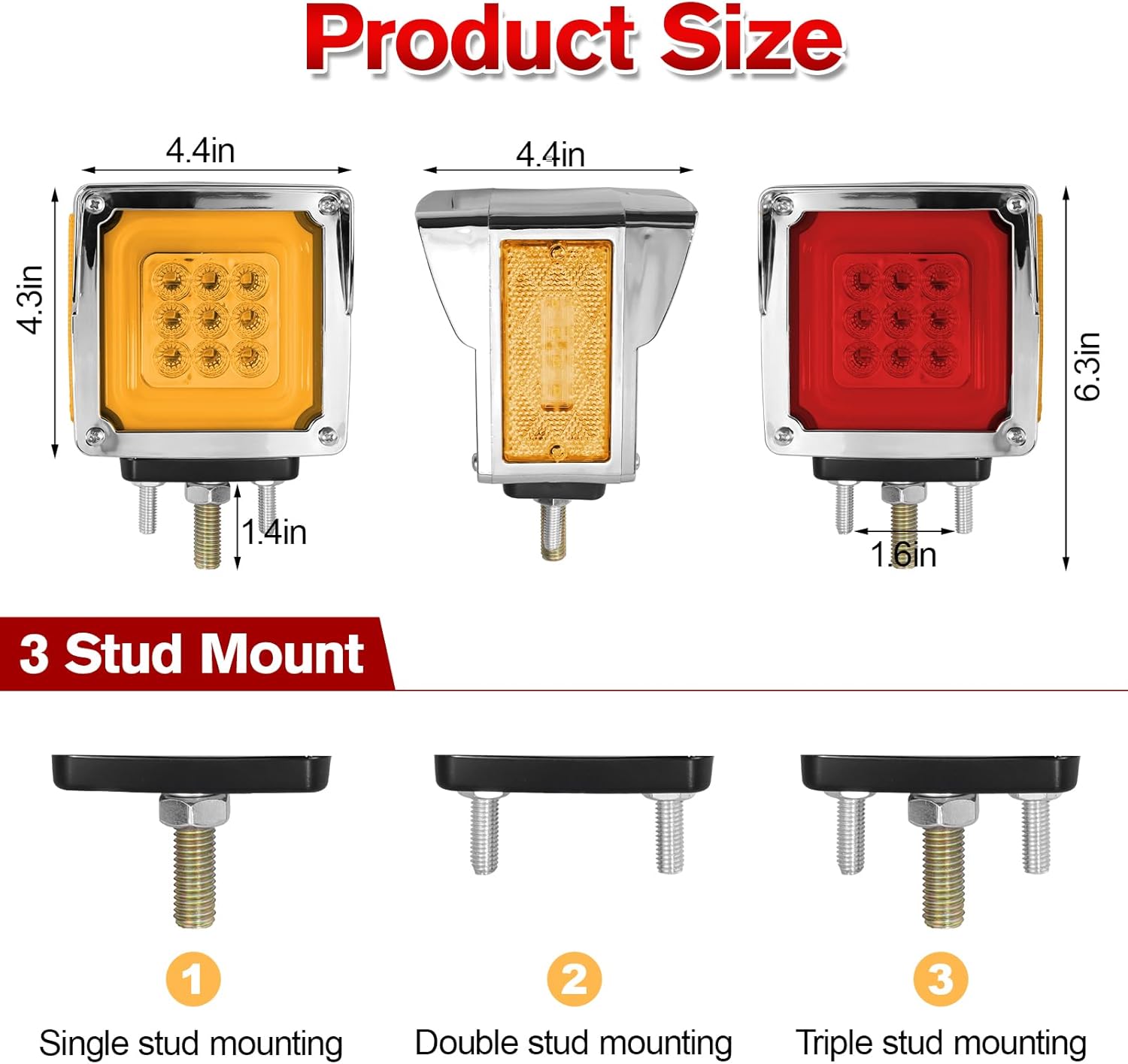 2Pcs 78LED Square Double Face Turn Signal Lights, Pedestal Fender Lights with Visor Red and Amber Waterproof Marker Light for Truck Trailer Freightliner Peterbilt Kenworth