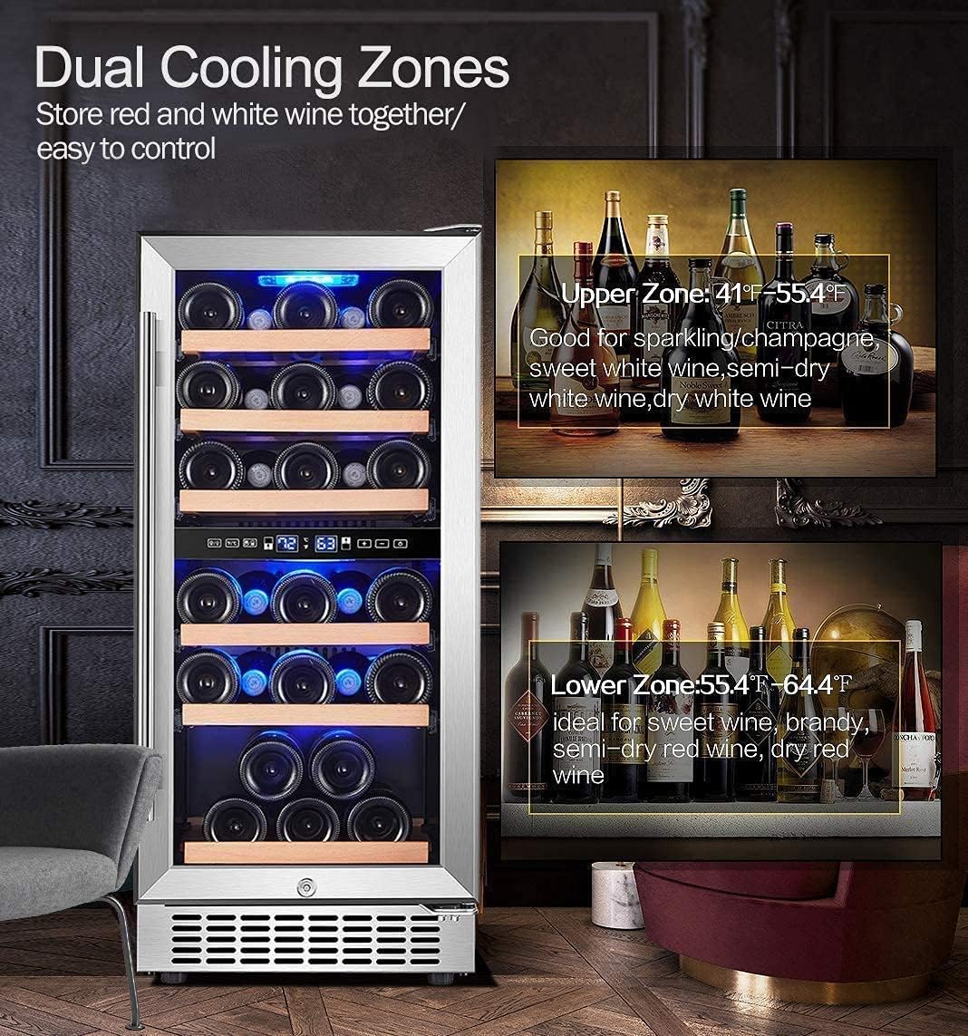 Suреr Sаlе 🛒 AAOBOSI Wine Cooler Refrigerator 15 Inch Dual Zone Wine Fridge for 30 Bottles Built in or Freestanding Compressor Wine Chiller with Temperature Memory | Fog Free, Front Vent, Quick and Quiet Operation 🔥 Flаѕh Sаlе AAOBOSI Wine Cooler Refrigerator 15 Inch Dual Zone Wine Fridge for 30 Bottles Built in or Freestanding Compressor Wine Chiller with Temperature Memory | Fog Free, Front Vent, Quick and Quiet Operation