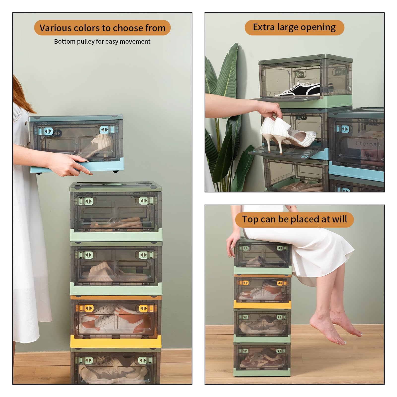 DreamHaven 4Pack Aufbewahrungsboxen mit Deckel 28L faltbare Aufbewahrungsboxen mit Rädern zusammenklappbare Transparente Aufbewahrungsboxen für Spielzeug Kleidung Snacks und Schuhe,Grün