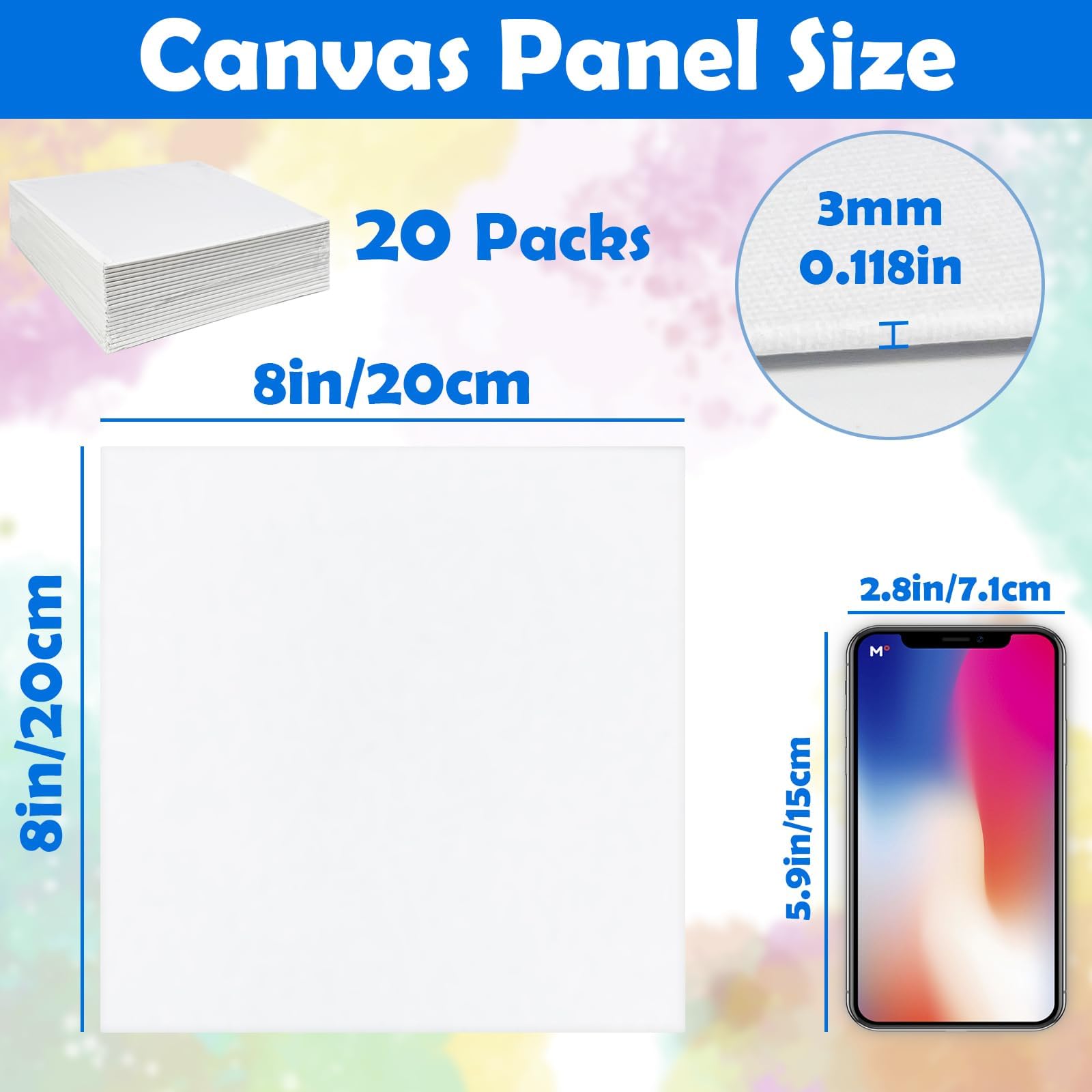 20 Packs Canvas for Painting Blank Canvas Panels Board 20 x 20 cm(8" x 8") canvases Painting Artist Boards Acid-Free for Acrylic Oil,Art Painting Panel - Image 2