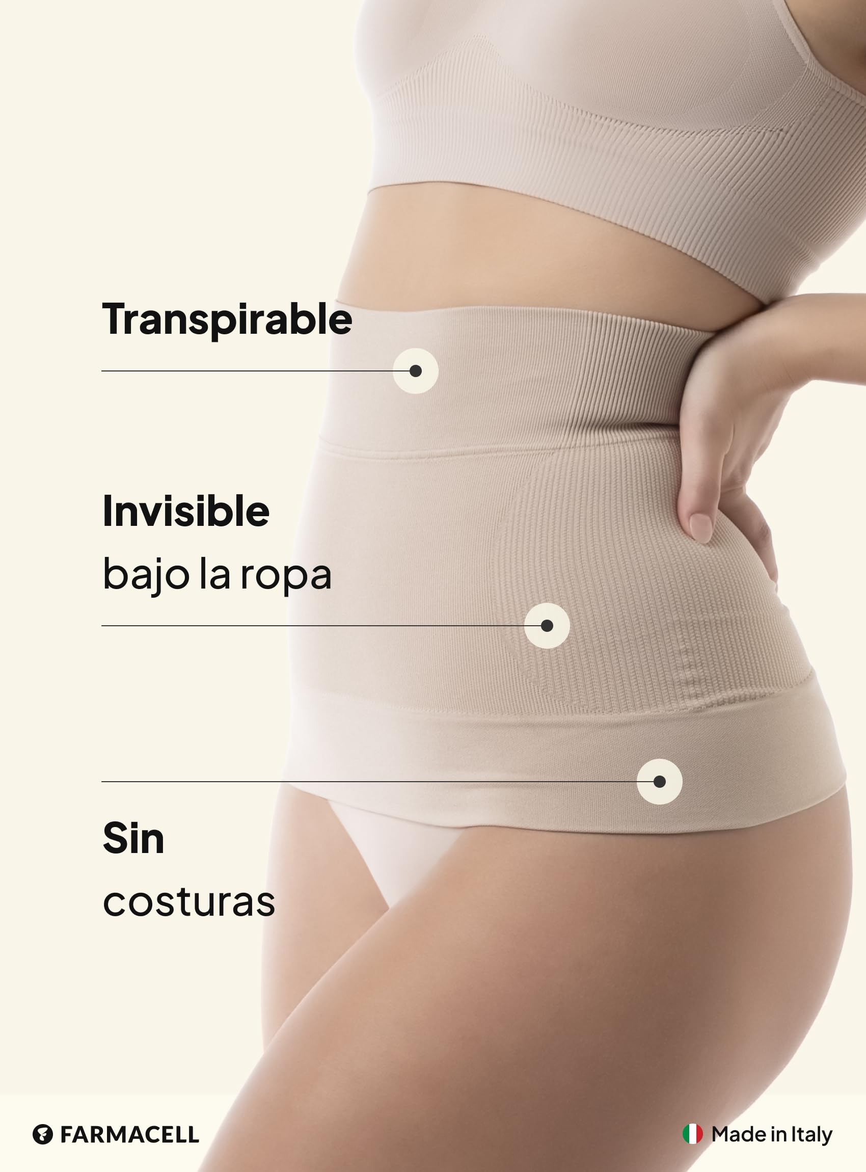 Farmacell Faja Reductora Abdomen Mujer, Vientre Plano, Made in Italy, 605