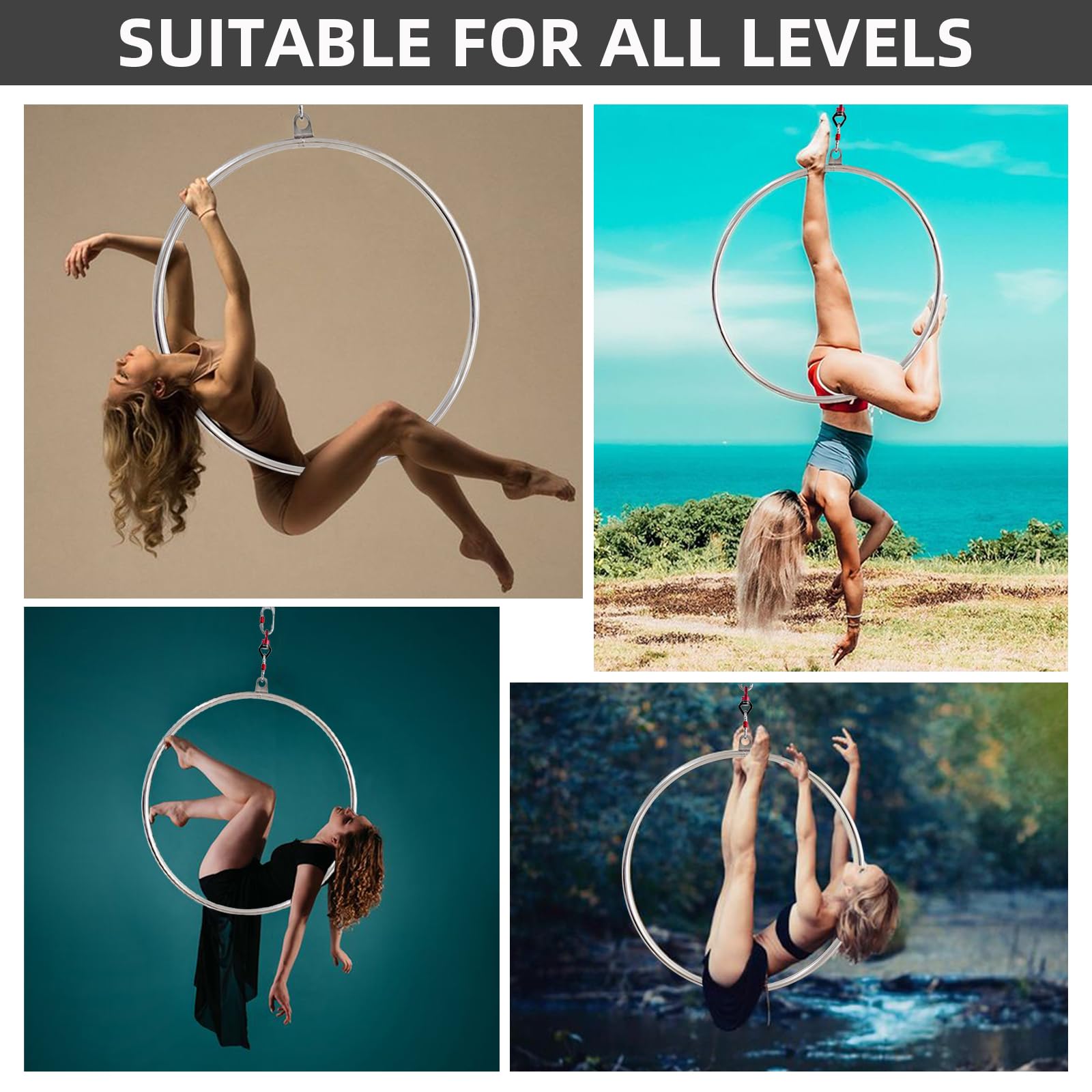 PRIOR FITNESS Aerial Hoop Set, Professioneller Aerial Lyra Hoop, 80cm/85cm/90cm/95cm Edelstahl Single Point Aerial Hoop Equipment, Circus Fitness Aerial Hoop Aerial Hoop für Zuhause, Fitnessstudio,