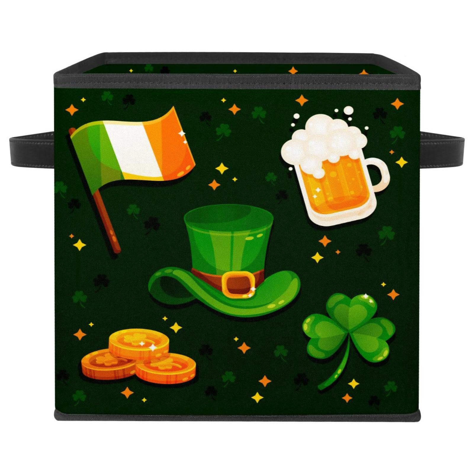Boîte de rangement pliable pour vêtements et jouets de chambre au design Saint-Patrick