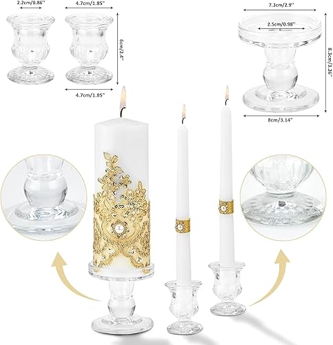 Miniatura 3 de Unity - Portavelas de cristal para velas de pilar, juego de 3 portavelas de cristal, candelabros decorativos de vidrio transparente para mesa de