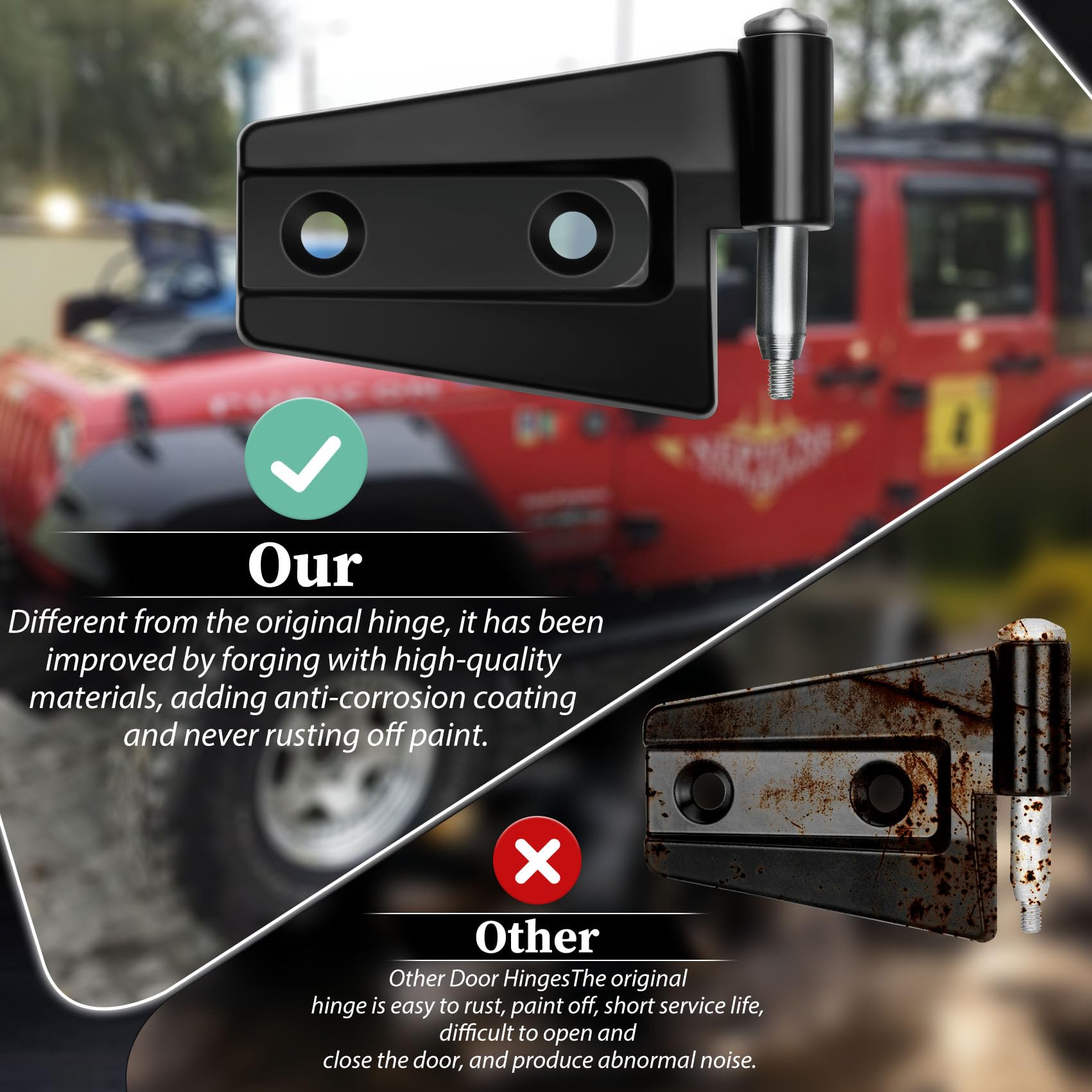 Jeep Wrangler JK Außen-4-Tür-Scharnier-Kits, kompatibel mit Jeep Wrangler JK JKU Rubicon Unlimited Saraha (außen 4-Türer), Jeep Wrangler JK JKU Außen-4-Tür-Scharnier, 8 Stück mit 16 Bolzen