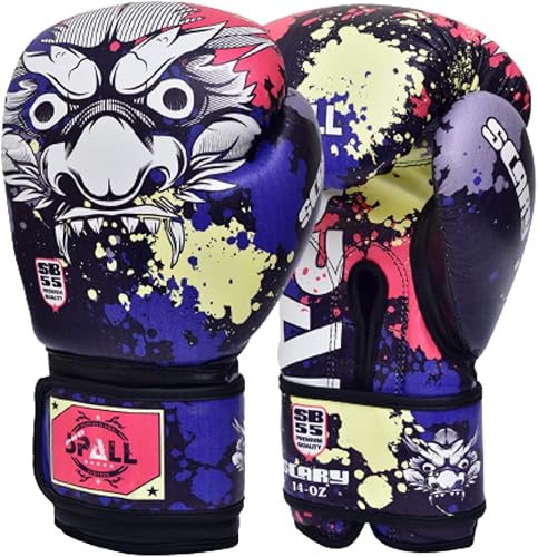 Spall Pro US MMA, Kickboxing, Muay Thai - Guantes de cuero de boxeo para hombres y mujeres, color azul aterrador, 10 onzas
