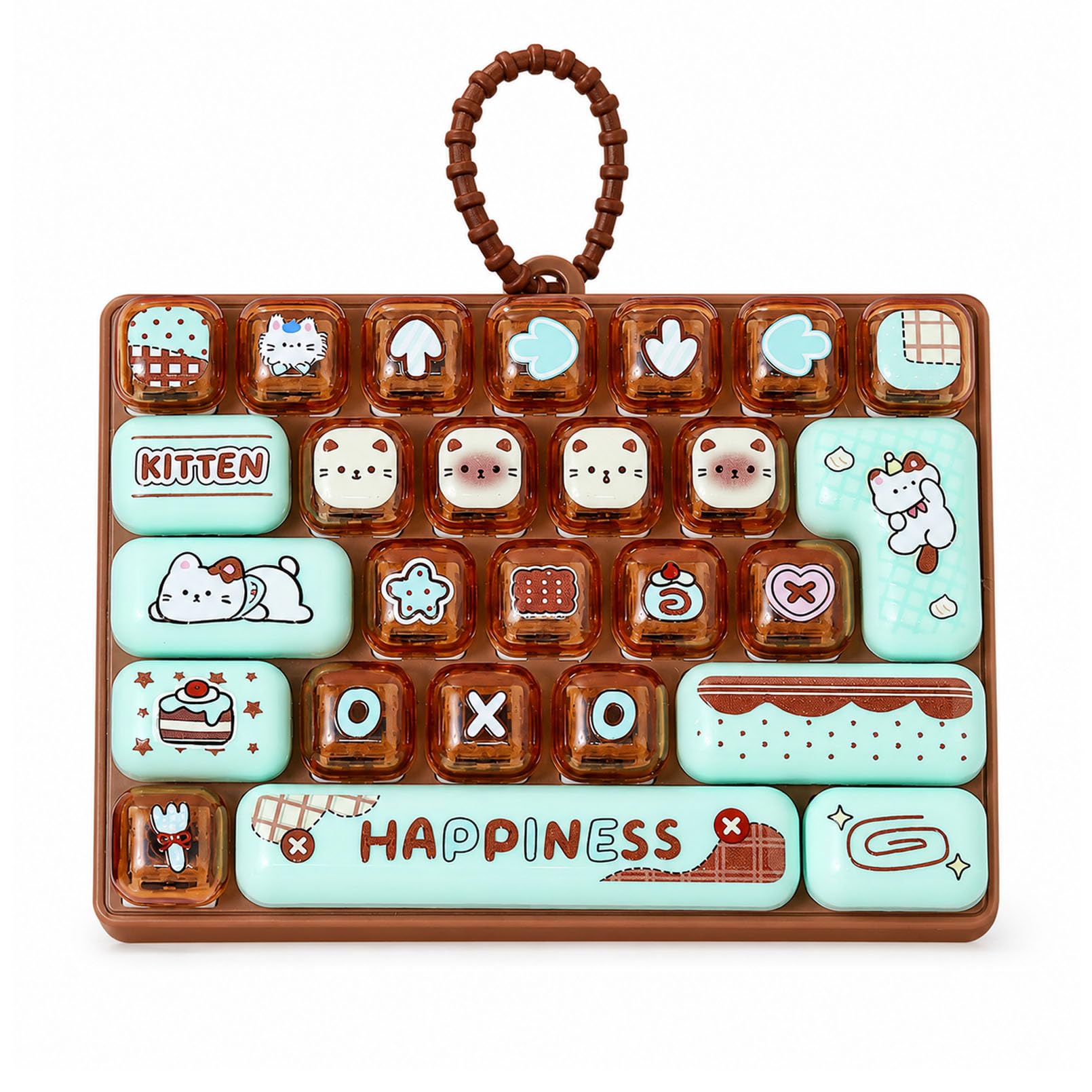 26-Key Keyboard Fidget Toy, Cute Cartoon Clicker Fidget Keychain (Color D)
