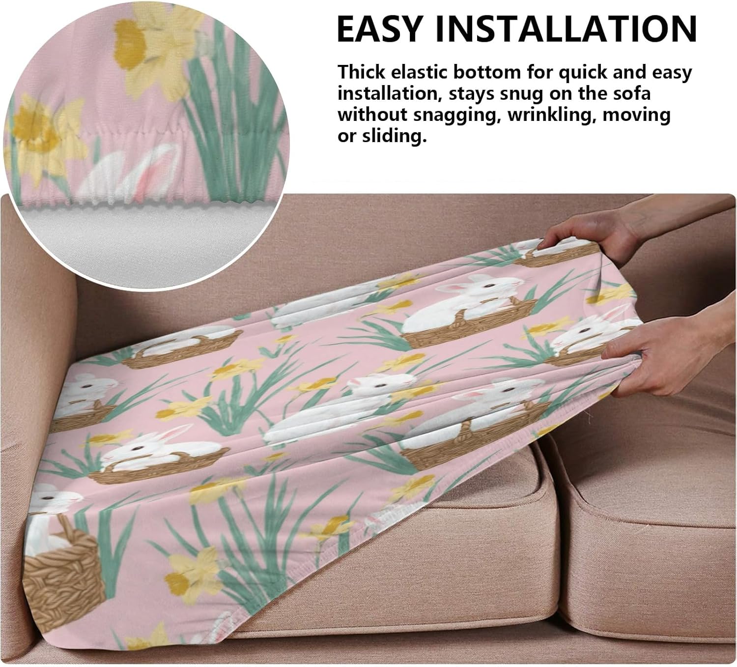 Bunny Basket Daffodil Loveseat Covers Couch Covers for 2 Cushion Couch, 2-Piece Stretch Sofa Slipcovers Anti-Slip Washable Furniture Protectors for Dogs Pets