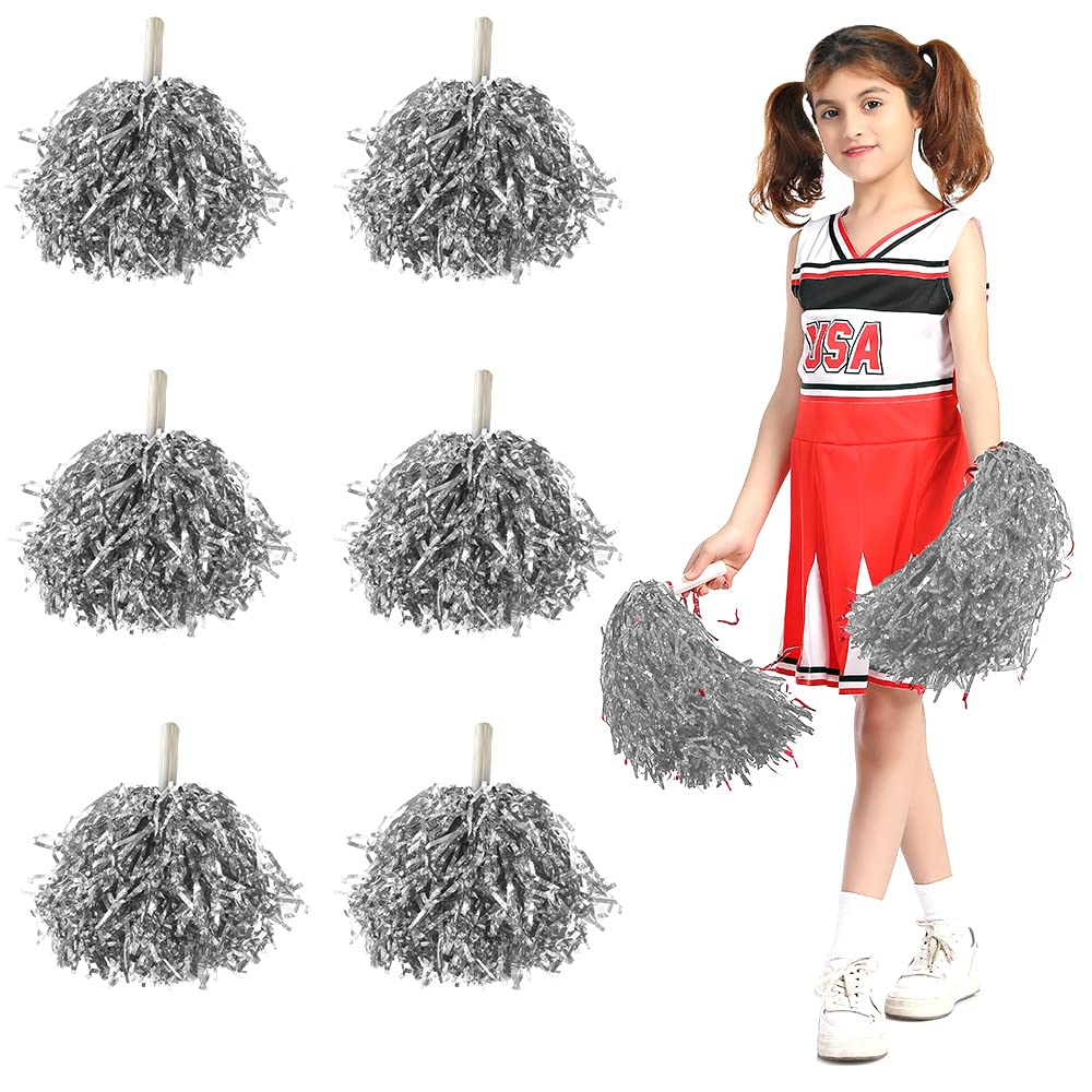 Pompones Animadora de Colores Brillantes con Mango, Pompones Cheerleader Grande de Plástico, Flores de Mano Metálicos para Bailar, Animar y Competición Deportiva, 6PCS — view 4
