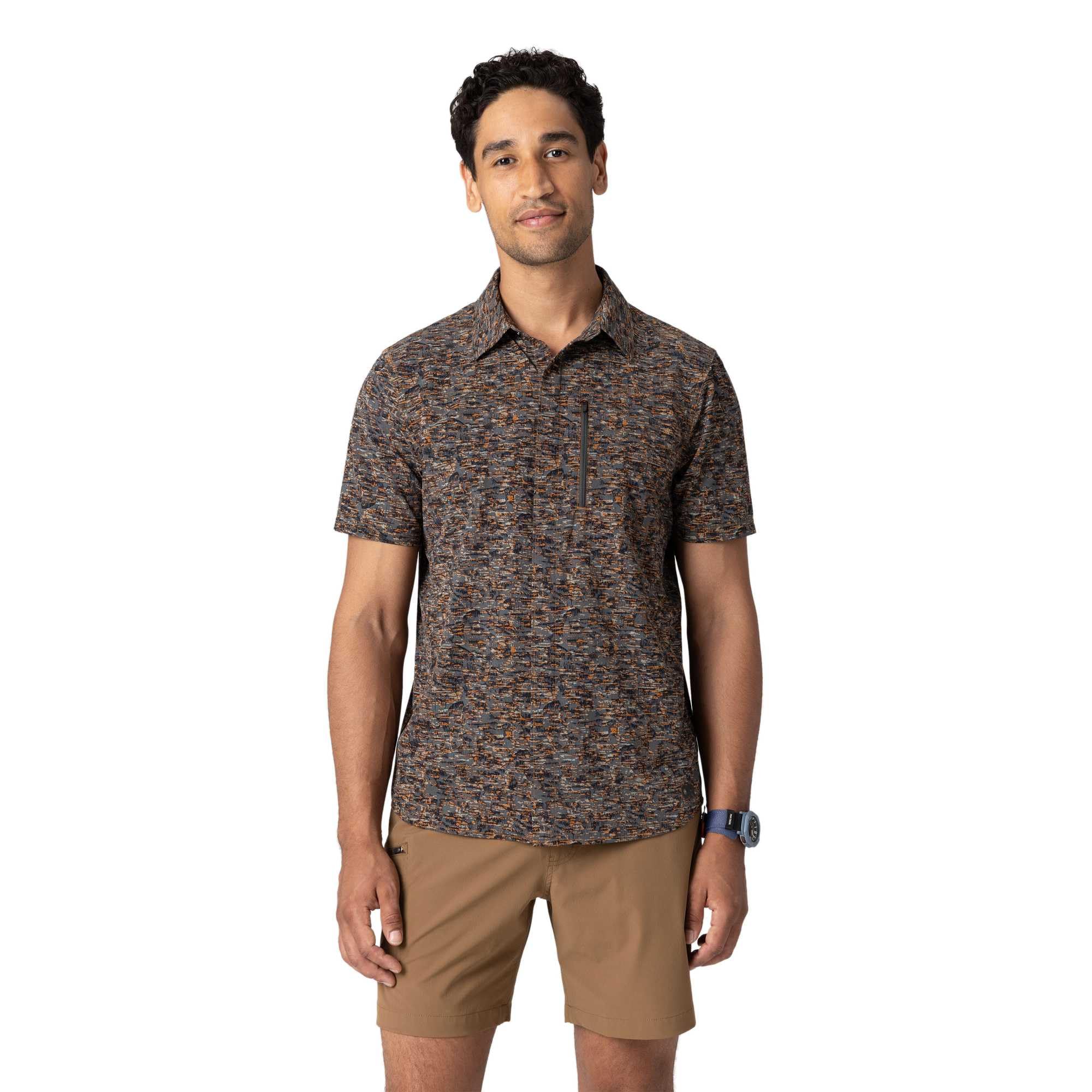 Outdoor Research Astroman - Camiseta de manga corta para hombre, ligera, UPF 30+, con botones a presión, transpirable y elástica