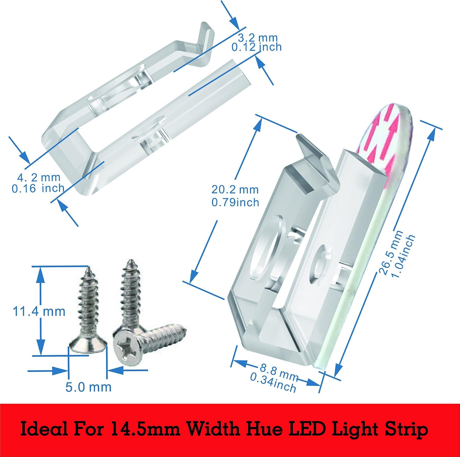 Hue LED Strip Light Clips,Light Hooks for Party Release Cable and Fairy Lights Easily.Perfect 14-15mm Width Brackets Indoor Outdoor. (36-Clips, 40-Strips,36-Screws)