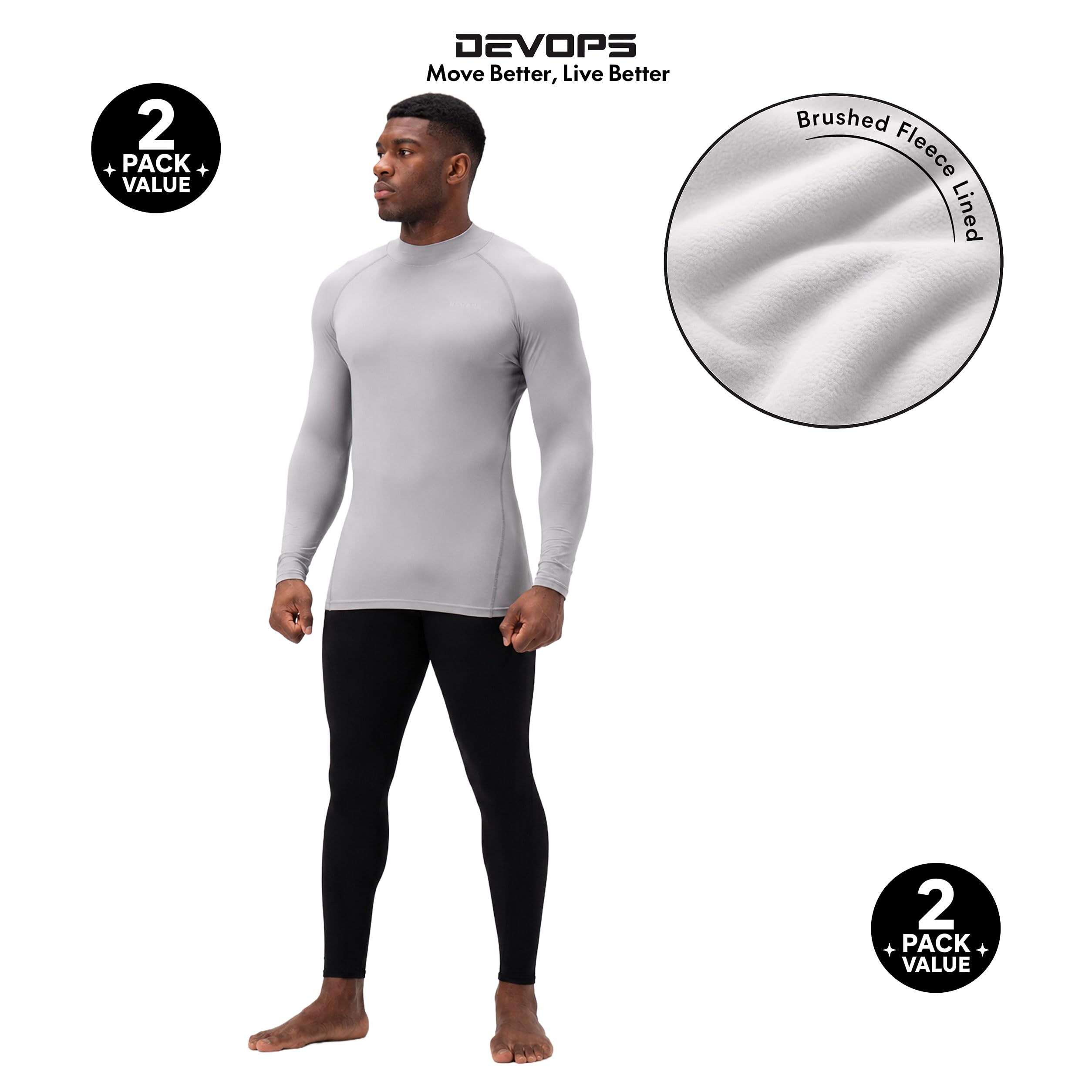 Devops Herren Devops 2 Pack Men's Thermal Mock Neck Long Sleeve Compression Shirts Fleece Lined Base Layer Tops Eng anliegend (2er Pack)