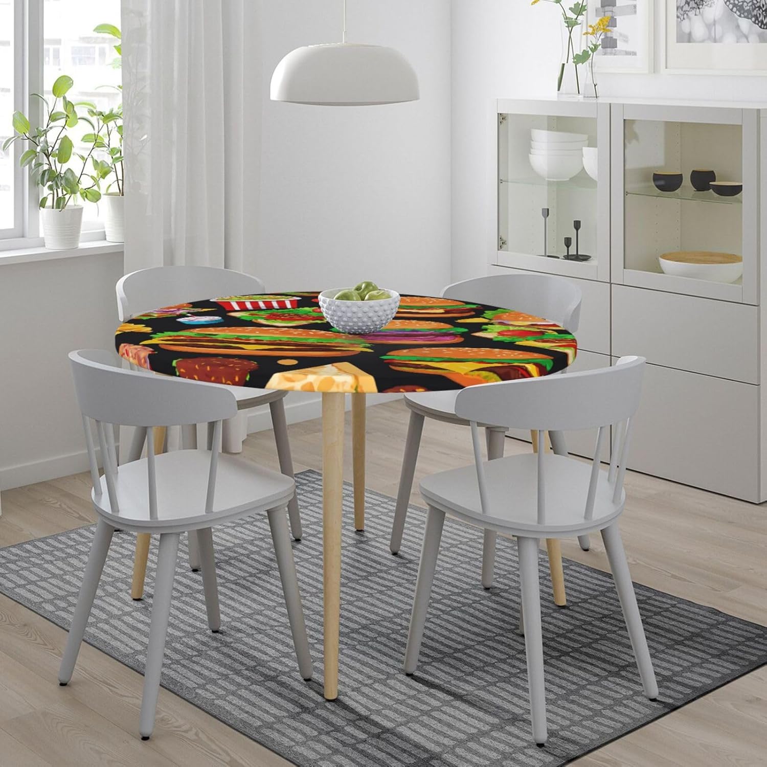 Food Pattern Funny Print Outdoor Patio Kitchen Decor Supplies Wipeable Round Table Cloth for Indoor Outdoor