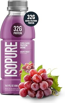 Isopure Zero Carb 32g Clear Protein Ready-to-Drink, Whey Protein Isolate, Grape Frost, 12 Pack (Packaging May Vary)