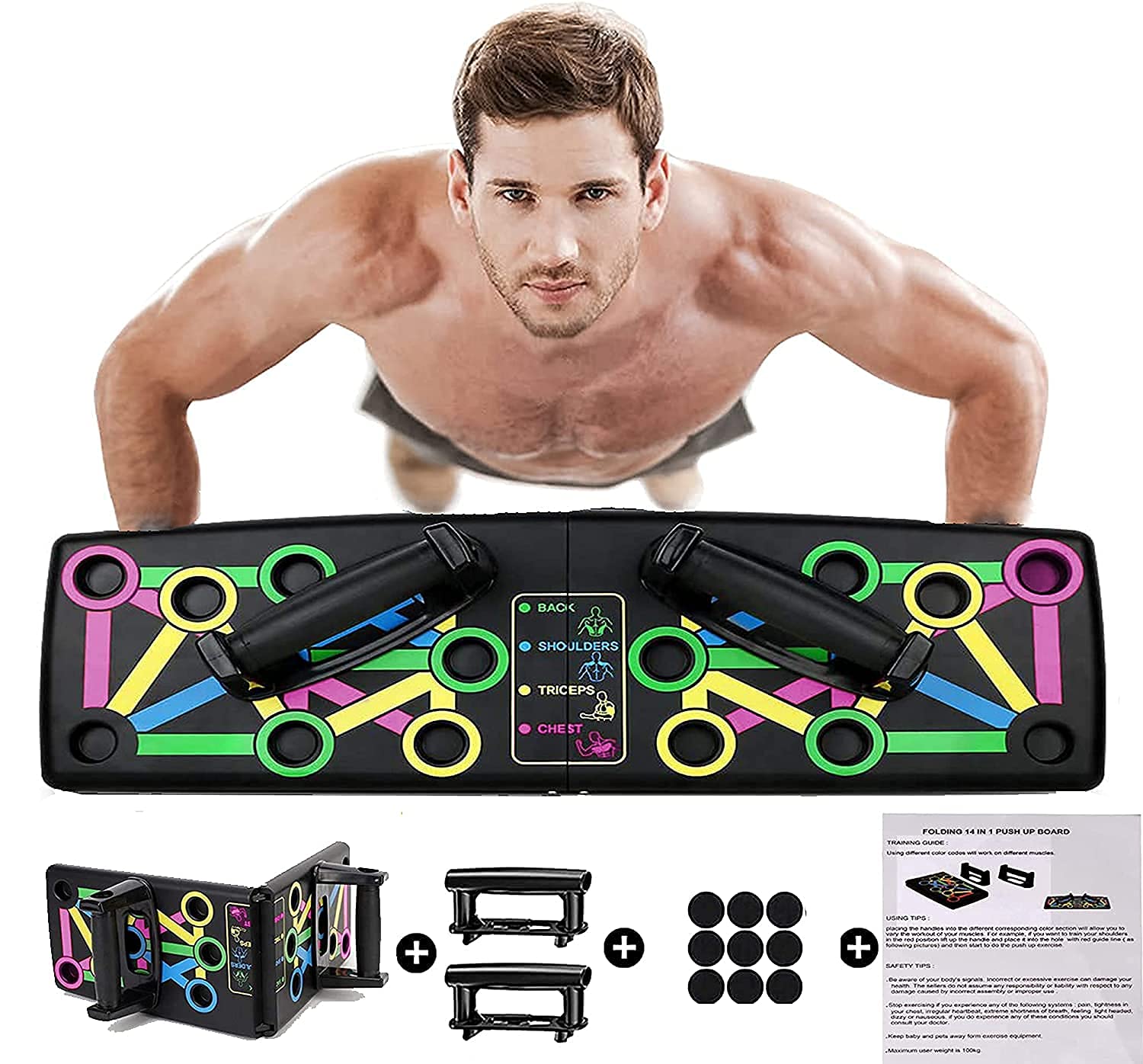 GE 14 in 1 Foldable Adjustable Push up board for men | Push up rack board | Push up stand for men | Ultra push-up board muscle rack | Foldable body building GYM push up stand (Black) 61x18.5x10.5 CM-image-29