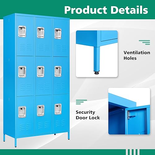 Miniatura 79 de Letaya Taquillas de metal para empleados: armario de almacenamiento de 9 puertas con estantes y gabinete de acero con cerradura para la escuela