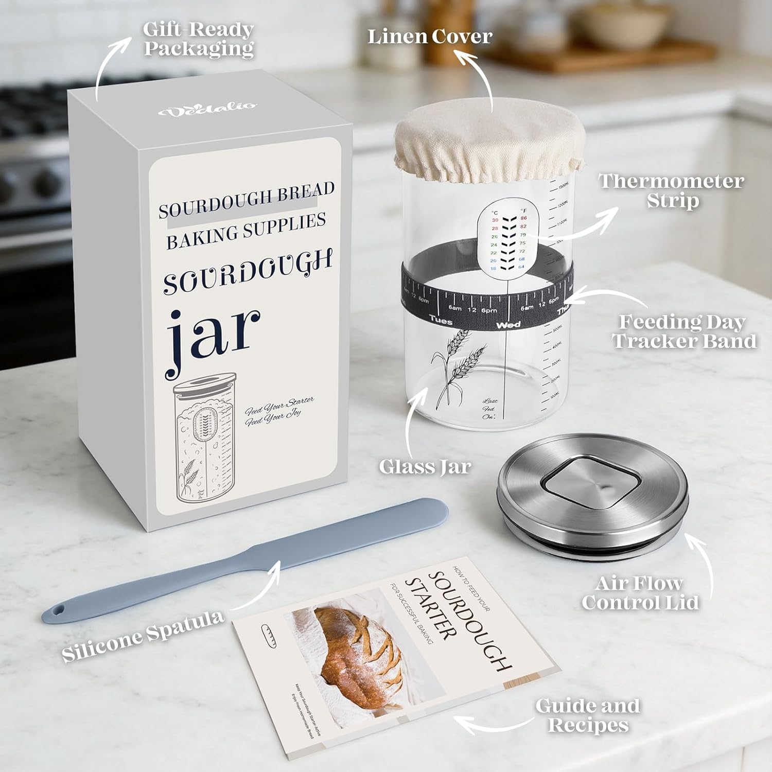 Sourdough Starter Jar, Sourdough Jar Wide Mouth, Sourdough Starter Kit Home and Kitchen, Sour Dough Starter Kits, Sourdough Bread Baking Supplies, Sour Dough Starter Jars, Sourdough Jars Airflow Lid - Image 4