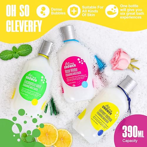Miniatura 3 de Autumn Shower Epsom - Kit de baño de burbujas de sal - Aceite esencial, vela perfumada, agua de rosas y eucalipto y menta con burbujas de leche,