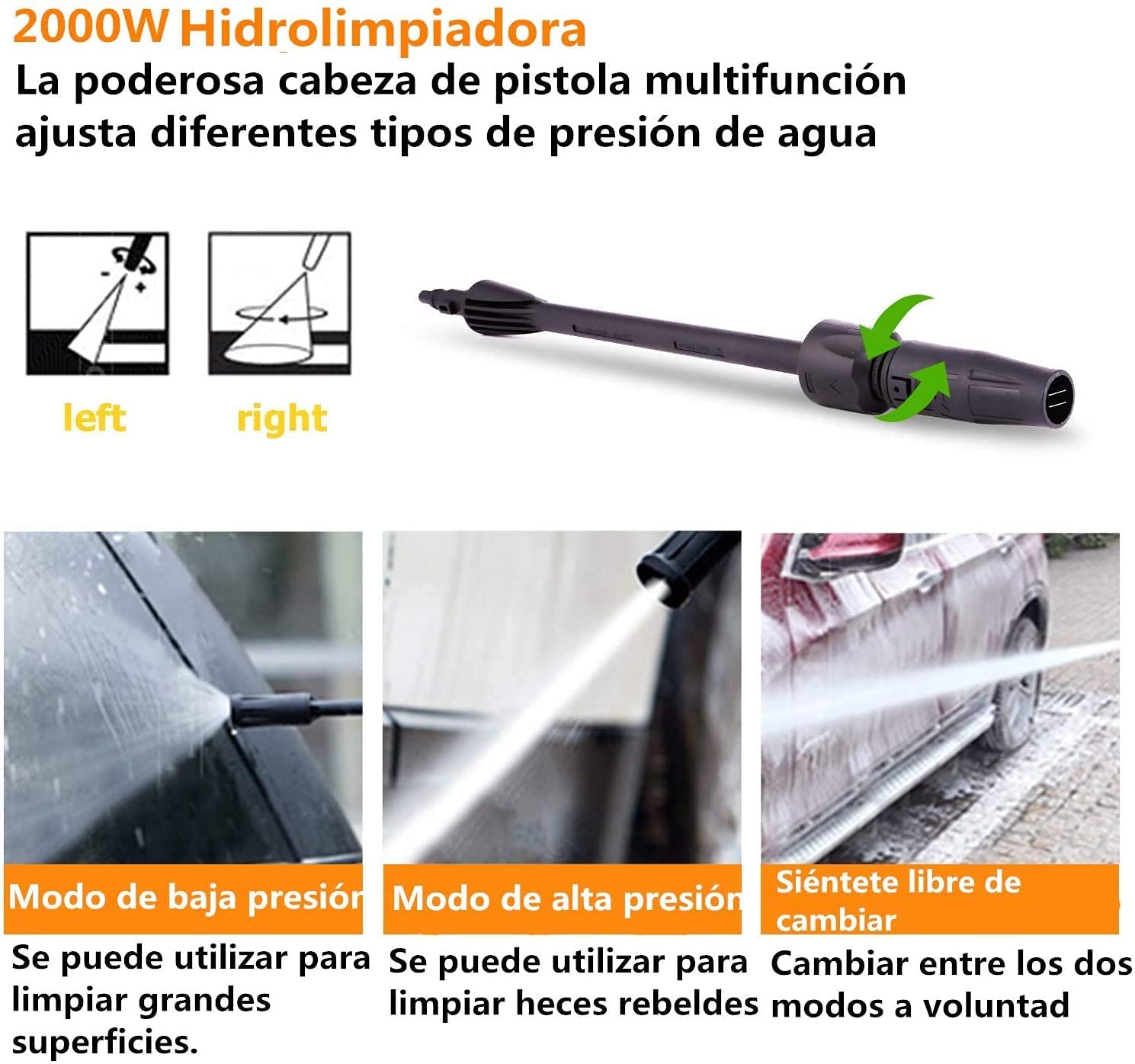 COOCHEER Hidrolimpiadora de Alta presión,2000W,150Bars,450L/H,Limpiadoras Alta presión con 1000ml depósito para detergente,5m Manguera,para Coche, Jardín, Herramientas