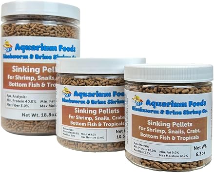 Shrimp Pellets, 40% Protein Sinking 3/32" x 1/4" Pellets for Shrimp, Snails, Crabs, Axolotls, Newts, Catfish, Plecos, All Bottom Tropical Fish...18.8oz Large Round Jar