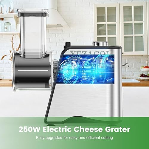 Miniatura 6 de Rallador eléctrico de queso, triturador automático de 250 W, cortador de ensalada con 5 cuchillas para quesos de bloque, ensaladas, verduras, papas,