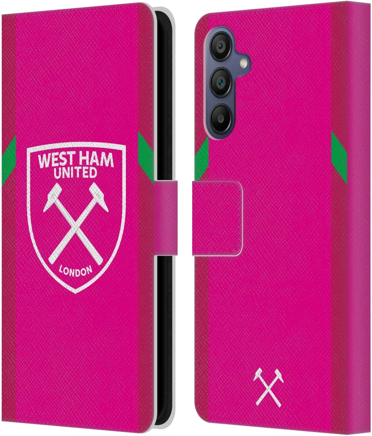 Head Case Designs Officially Licensed West Ham United FC Third Goalkeeper 2023/24 Crest Kit Leather Wallet Case Compatible with Samsung Galaxy A15