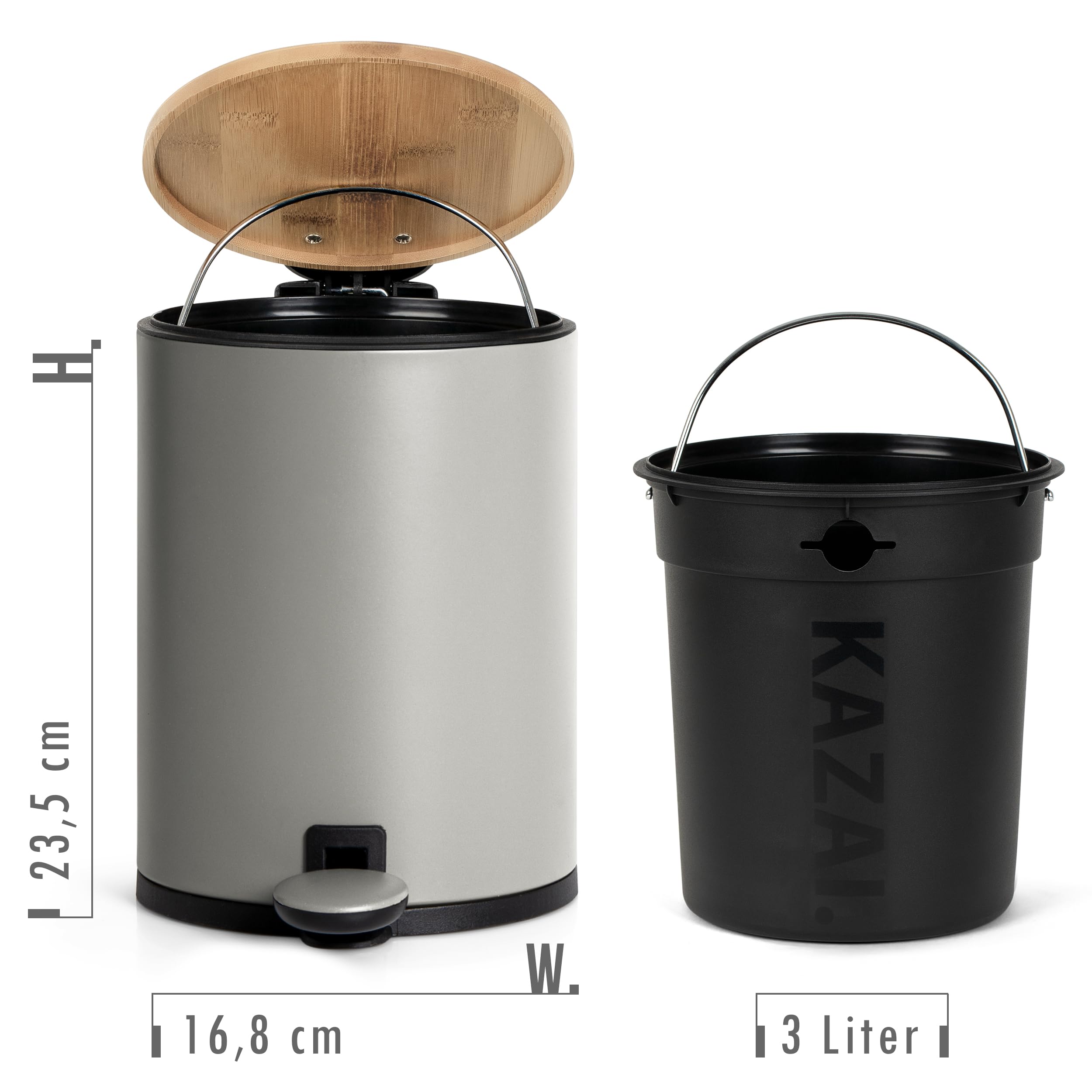 Kazai. Bambus Kosmetikeimer | Absenkautomatik und Rutschfest | 3 Liter |  Grau : Amazon.de: Kche, Haushalt & Wohnen